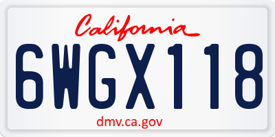CA license plate 6WGX118