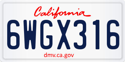 CA license plate 6WGX316