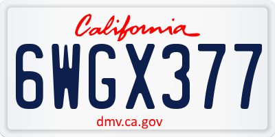 CA license plate 6WGX377