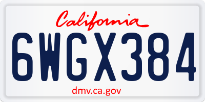CA license plate 6WGX384