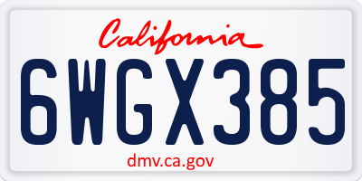 CA license plate 6WGX385
