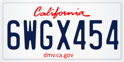CA license plate 6WGX454
