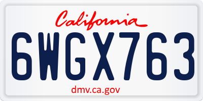 CA license plate 6WGX763