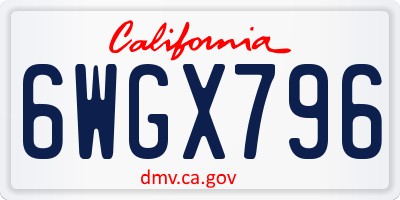CA license plate 6WGX796