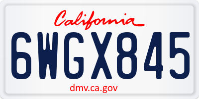 CA license plate 6WGX845