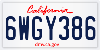 CA license plate 6WGY386