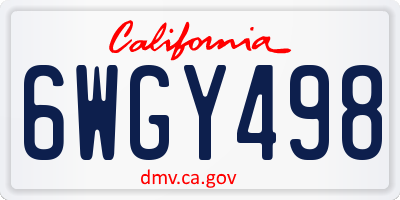 CA license plate 6WGY498