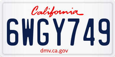 CA license plate 6WGY749