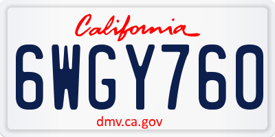 CA license plate 6WGY760