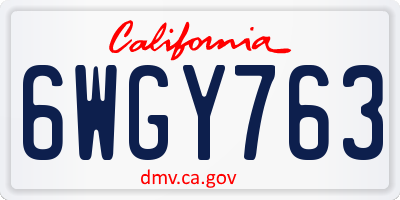 CA license plate 6WGY763