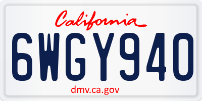 CA license plate 6WGY940