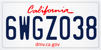 CA license plate 6WGZ038