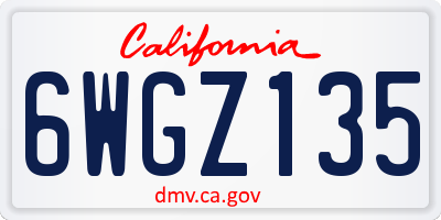 CA license plate 6WGZ135