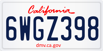 CA license plate 6WGZ398