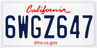 CA license plate 6WGZ647