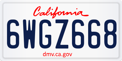 CA license plate 6WGZ668