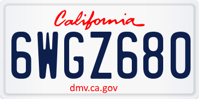 CA license plate 6WGZ680