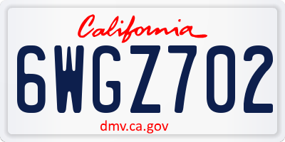 CA license plate 6WGZ702