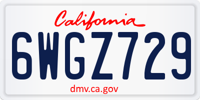 CA license plate 6WGZ729