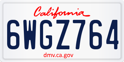 CA license plate 6WGZ764