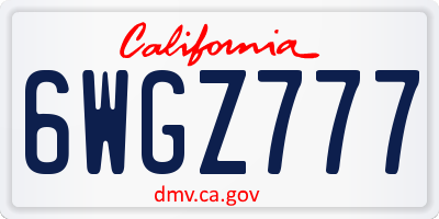 CA license plate 6WGZ777
