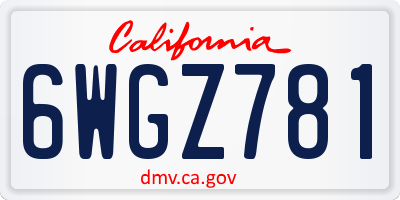 CA license plate 6WGZ781
