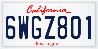 CA license plate 6WGZ801