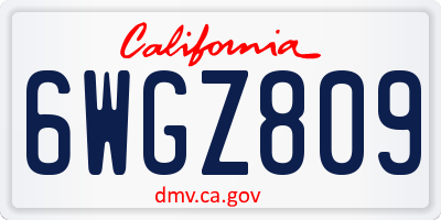 CA license plate 6WGZ809