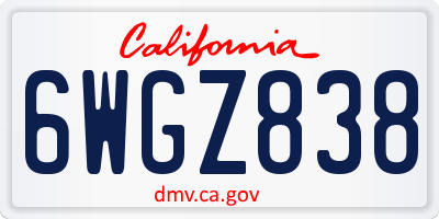 CA license plate 6WGZ838