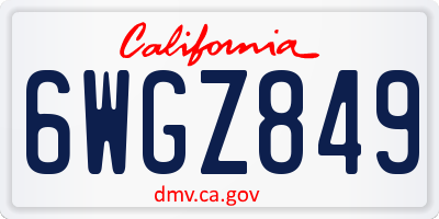 CA license plate 6WGZ849