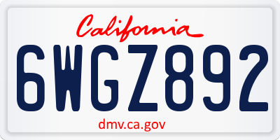 CA license plate 6WGZ892