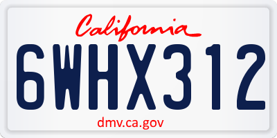 CA license plate 6WHX312
