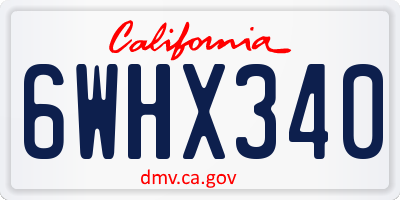 CA license plate 6WHX340