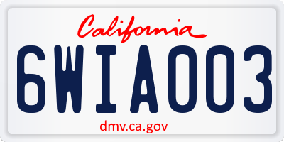 CA license plate 6WIA003