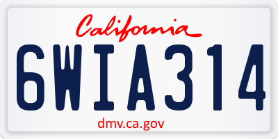 CA license plate 6WIA314