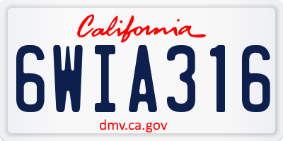 CA license plate 6WIA316