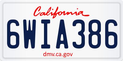 CA license plate 6WIA386