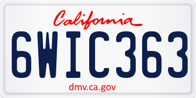 CA license plate 6WIC363