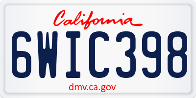 CA license plate 6WIC398
