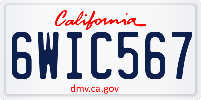 CA license plate 6WIC567