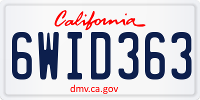CA license plate 6WID363