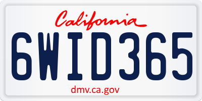 CA license plate 6WID365