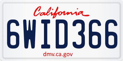 CA license plate 6WID366