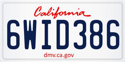 CA license plate 6WID386