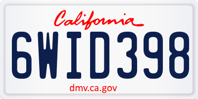 CA license plate 6WID398