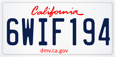 CA license plate 6WIF194