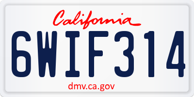CA license plate 6WIF314