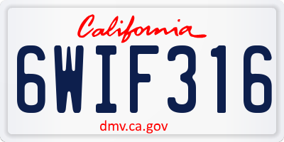CA license plate 6WIF316