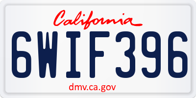 CA license plate 6WIF396