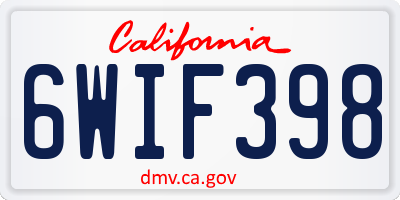 CA license plate 6WIF398